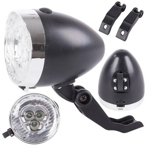 Retró króm Első kerékpár lámpa 3 LED-es, elemes