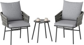 Outsunny 3 részes Rattan Bistro Szett, Ülőgarnitúra, Kert Bútor 2 Kerti Székkel, Kávézóasztal, Levehető Párnákkal, Erkély Bútor Szett Kerthez, Teraszh