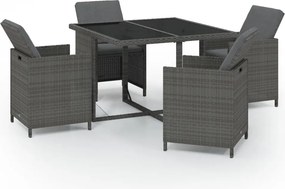 vidaXL 5 részes szürke polyrattan kerti étkezőgarnitúra párnákkal