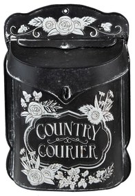 Vintage fém fekete postaláda fehér virágokkal Country Courier