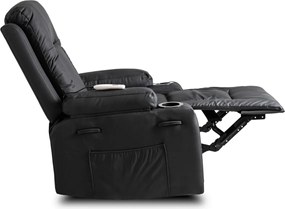 Masszírozós dönthető fotel fekete színben, műbőr kárpittal BOX
