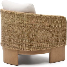 Bézs-natúr színű tömörfa-műrattan kerti fotel Xoriguer – Kave Home