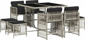 vidaXL 9részes világosszürke polyrattan kerti étkezőgarnitúra párnával
