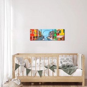 Kép - Burano sziget, Velence, Olaszország (órával) (90x30 cm)
