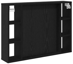 LED Tükör Szekrény - Fekete Tölgy - 76x15x55 cm - Mesterséges Fa
