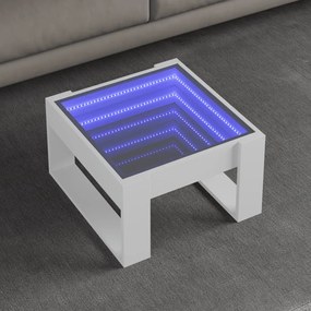 Fehér végtelen hatású LED-es dohányzóasztal 50 x 53 x 30 cm