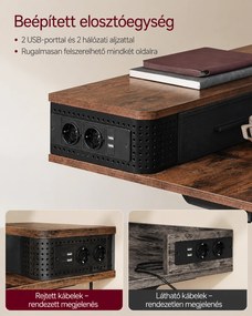 Magasságállítható elektromos íróasztal, 60 x 120 cm, vintage barna/fekete, cserélhető állítható lábakkal és görgőkkel
