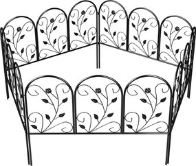 Outsunny fém kerti kerítés panel szett, egyenként 80 x 60 cm (összesen 4,0 m) – díszített íves tetejű táj- és kisállatgát, fekete | Aosom