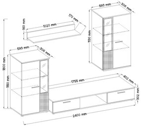 Nappali bútorsor Saul (sonoma tölgy) (világítás nélkül). 610002