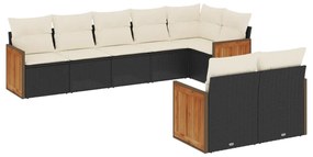 8 részes fekete polyrattan kerti ülőgarnitúra párnákkal