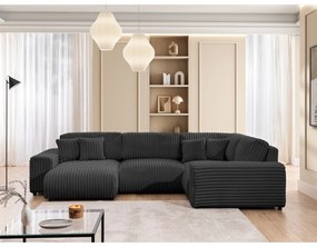 Sötétszürke kordbársony sarokkanapé (jobb oldali-U alakú) Justin – Ropez