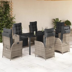 7 részes szürke polyrattan kerti étkezőgarnitúra párnával