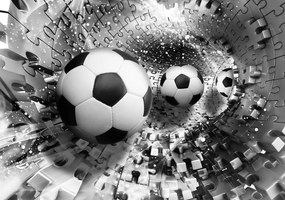 Fotótapéta - Futball-labdák egy 3D-s puzzle alagútban (152,5x104 cm)