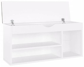 fehér szerelt fa cipőtároló pad párnával 104 x 30 x 49 cm