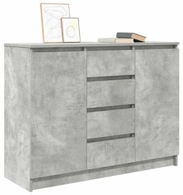 betonszürke szerelt fa tálalószekrény fiókos 100,5x35x76 cm