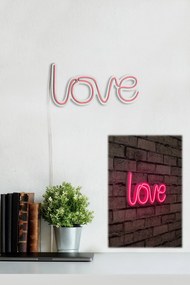 Műanyag LED-es fali dekoráció, Love - Pink