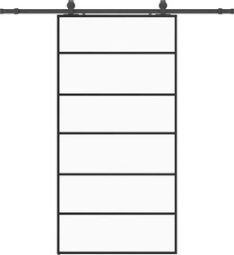 vidaXL fekete ESG üveg tolóajtó fémszerelvény-szettel 102x205 cm