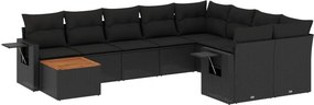 vidaXL 10 részes fekete polyrattan kerti ülőgarnitúra párnákkal