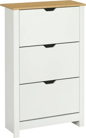HOMCOM Cipőszekrény 3 Fülekkel, Cipőtartó, Keskeny Cipőszekrény Állítható Elválasztóval, Cipőláda 18 Pár Cipőhöz 72 x 26 x 112 cm, Fehér+Természetes |