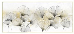 Keretezett üveg falikép, arany-fekete ginko biloba, 50x125 cm, fehér - GINKO NOR ET OR