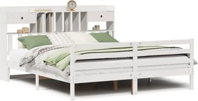 vidaXL fehér tömör fenyőfa könyvespolcos ágy matrac nélkül 180x200 cm
