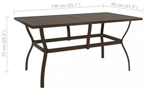 barna acél kerti asztal 140 x 80 x 72 cm
