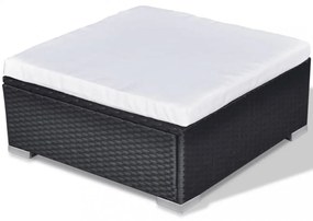 10-részes fekete polyrattan kerti bútorszett párnákkal