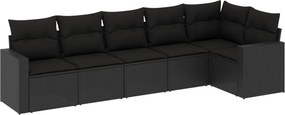vidaXL 6 részes fekete polyrattan kerti ülőgarnitúra párnákkal