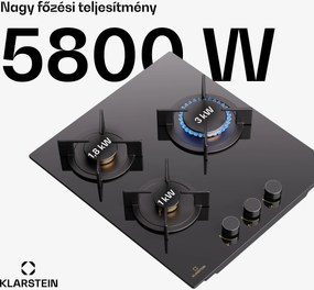 Klarstein Goldflame Domino, gáz főzőlap, 3 sárgaréz égő, rozsdamentes acél