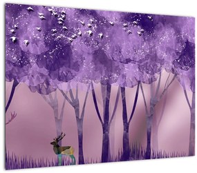 Kép - Szarvasok egy varázslatos erdőben (üvegen) (70x50 cm)