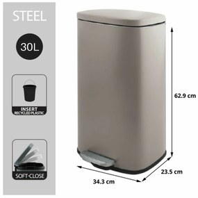Spirella Pedálový odpadkový koš soft-close Akira30 l, matt grey-brown, 30 l