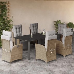 7 részes vegyes bézs polyrattan kerti étkezőgarnitúra párnákkal