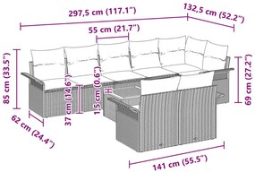 9 darabos kerti kanapészett kárpitokkal, fekete poli rattan akáccal
