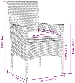 vidaXL 3 részes fekete polyrattan/üveg bisztrógarnitúra párnával