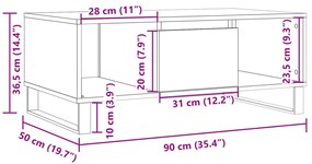 antik fa színű szerelt fa dohányzóasztal 90 x 50 x 36,5 cm