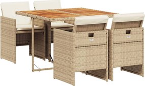 vidaXL 5 részes bézs polyrattan kerti étkezőgarnitúra párnákkal