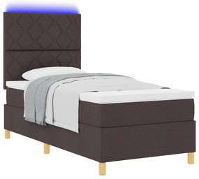 Box Spring Ágy Matraccal &amp; LED Sötét Barna 90x200 cm Szövet