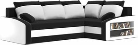 Grande sarokkanapé polcokkal , polc a jobb karfaban, jobboldali, szövet anyag, bonell töltet, fekete - fehér
