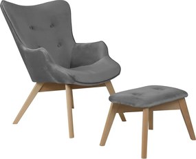 Szürke bársony fotel lábtartóval Niko – Ropez