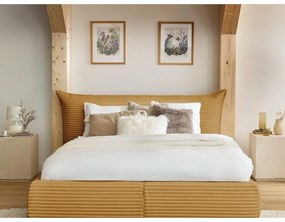 Sárga kárpitozott ágyneműtartós franciaágy ágyráccsal 180x200 cm Jade – Bobochic Paris