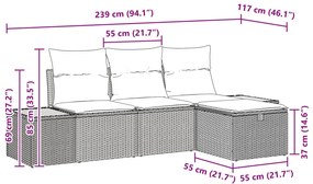 4 Darabos Kerti Kanapészett Párnákkal Szürke Poli Fonott