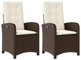 2 db barna polyrattan dönthető kerti szék párnákkal