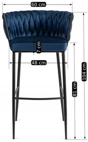 Elegáns Bárszék Sötétkék Bársony Kárpittal. FLORES