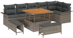 vidaXL Kerti Kanapé Szett párnával 9 pcs Szürke polirattan