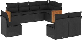 vidaXL 8 részes fekete polyrattan kerti ülőgarnitúra párnákkal