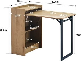 Összecsukható polcos íróasztal / számítógépasztal 102×58 cm, masszív kialakítással, aranytölgy – Intenso Home
