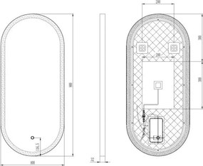AREZZO design LED ovális okos tükör, fekete