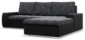 Toronto sarokkanapé, 2 ágyneműtartóval, fonott + műbőr, jobboldali, szürke - fekete