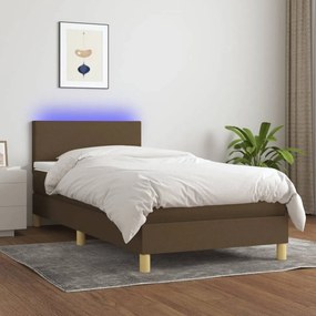 Barna szövet rugós és LED-es ágy matraccal 100x200 cm