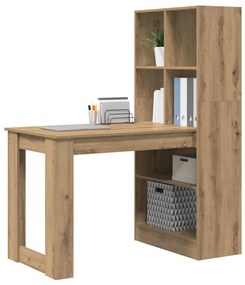 Asztal polcokkal kézműves tölgy 122 x 67 x 145 cm Faanyag